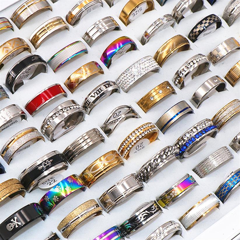 Fashion 100pcsLots Assorted Mens Stainless steel Rings Jewelry Party Gift Wedding Rings For Women Mix Style281k4821328