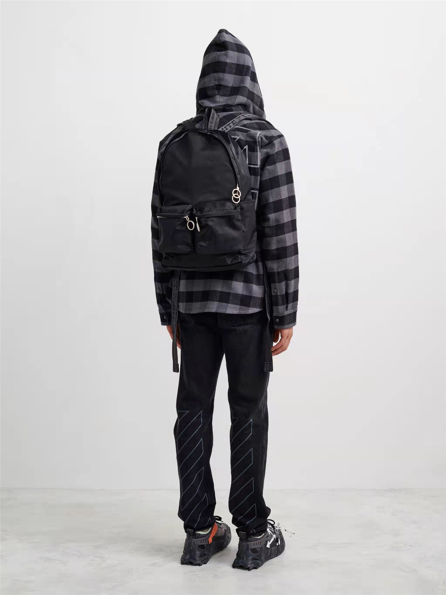 Men School Bags Backpack grey straps canvas belt black Computer package Hip hop multi purpose