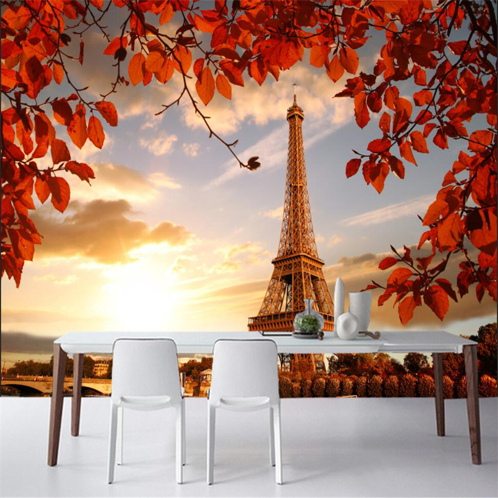 Papel de parede Autumn Eiffel Tower Paris photo Leaf 3d wallpaper sofa wall bedroom wall papers home decor mural