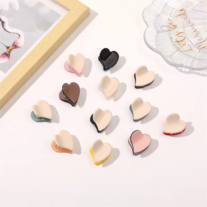Double Colors Acetic Acid Heart Shape Hair Clamps Women Mini Size Alloy Love Ponytail Hair Claw Clips Korea Girls Solid Color Scrunchies Hairpins Leng