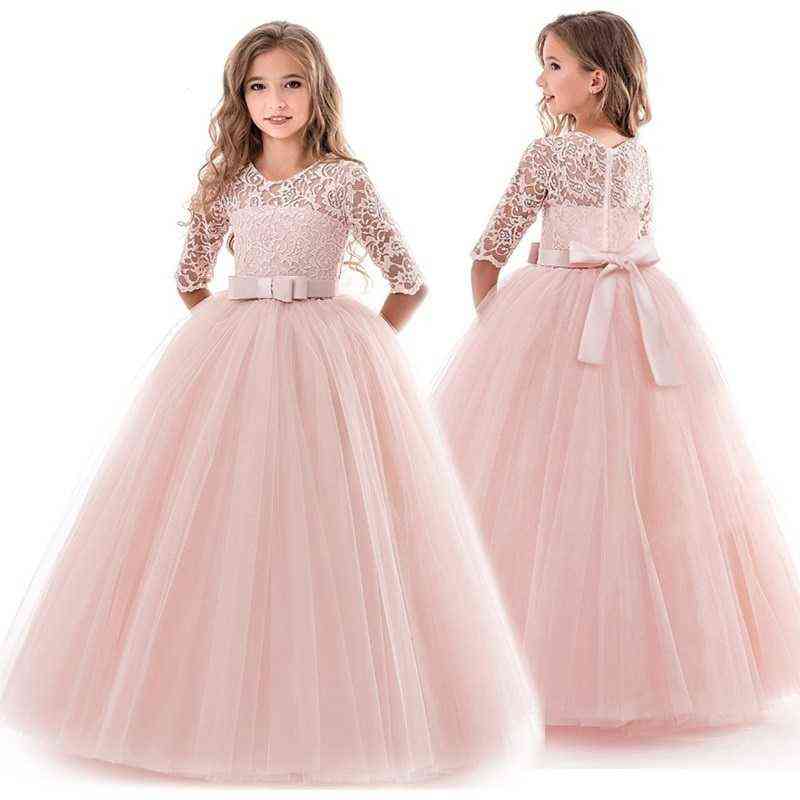 Girl Children Wedding Dress white First Holy Communion Formal long Sleeveless Lace Princess Party Prom Dress for Girl 3-12yrs Y220510