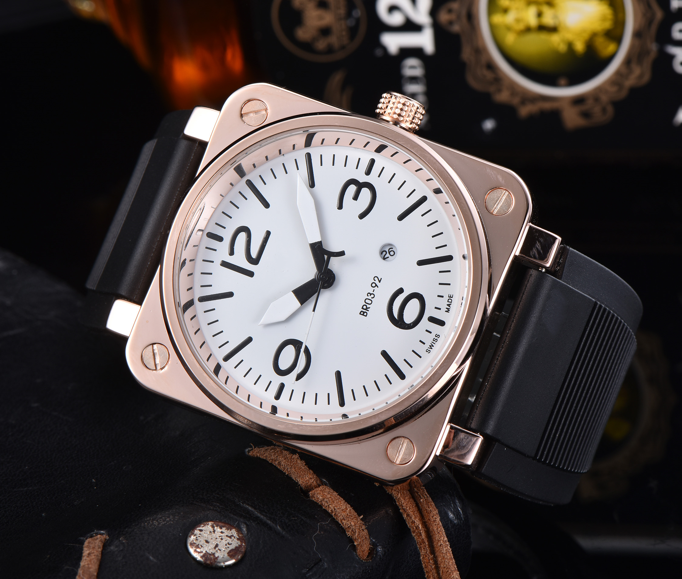 Sports Quartz Men's BR Watch ROSS Watch Square Personality Dial Rubber Band World Time
Sports Quartz Men's BR Watch ROSS Watch Square Personality Dial Rubber Band World Time