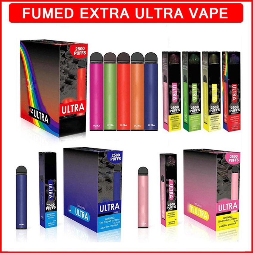 Fumed Ultra Electronic 2500 Puffs Cigarette Disposable Vape 850mAh Battery Prefilled 9ml Cartridges Vapors Device Vaporizers Vapes Pen Stick
Fumed Ultra Electronic 2500 Puffs Cigarette Disposable Vape 850mAh Battery Prefilled 9ml Cartridges Vapors Device Vaporizers Vapes Pen Stick
