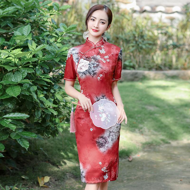 Ethnic Clothing Mid Novelty Vintage Collar Cheongsam Sexy Women Chinese Style Classic Qipao Rayon Print Floral High Split Dresses Gown Vesti
Ethnic Clothing Mid Novelty Vintage Collar Cheongsam Sexy Women Chinese Style Classic Qipao Rayon Print Floral High Split Dresses Gown Vesti