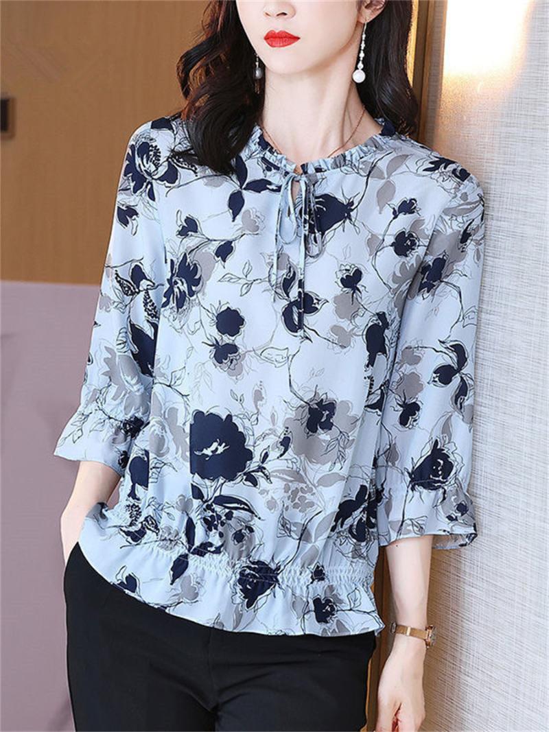 Women's Blouses & Shirts Women Spring Summer Lady Fashion Casual Short Sleeve Bow Tie Collar Flower Printing Blusas Tops2473Women's, Blue 
Women's Blouses & Shirts Women Spring Summer Lady Fashion Casual Short Sleeve Bow Tie Collar Flower Printing Blusas Tops2473Women's, Blue