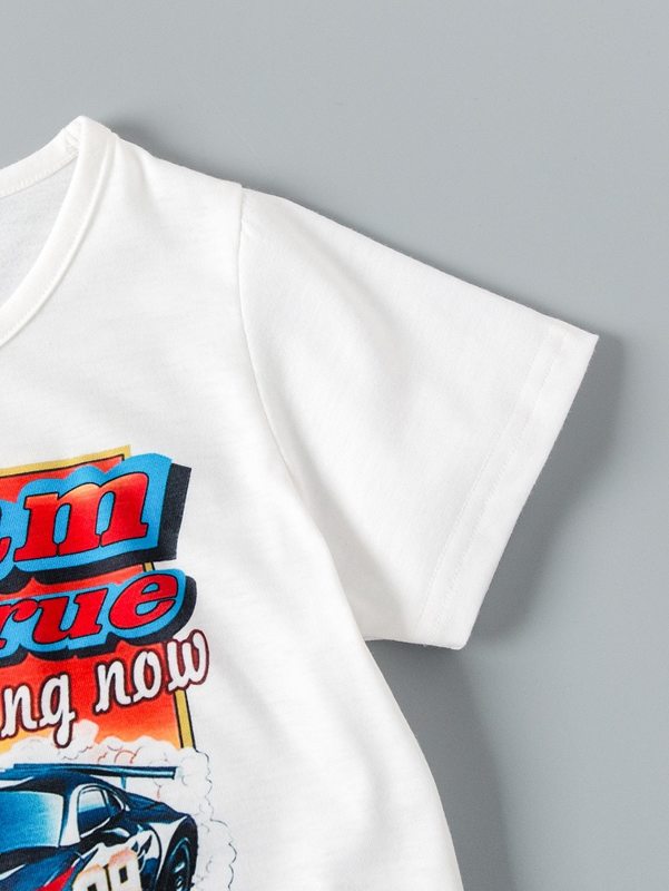 Toddler Girls Car & Slogan Graphic Tee & Plaid Print Skirt SHE