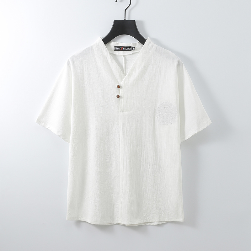 Linen Shirts Men Summer Casual Cotton Short Sleeve Oversize Big Size Large 9xl 8XL Plus 7XL 6xl V Neck Male Chinese 220322