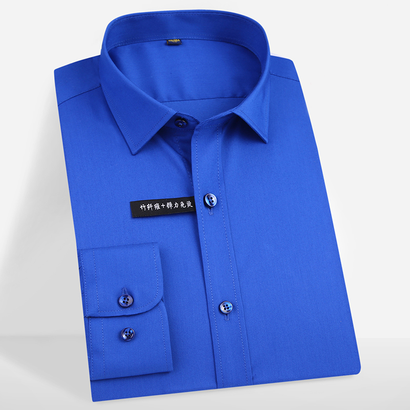 Elastic Long Sleeve Men Solid Dress Shirt Bamboo Fiber Non-Iron Social Shirts Male Casual Soft Mens Clothing Comfortable Formal 220322