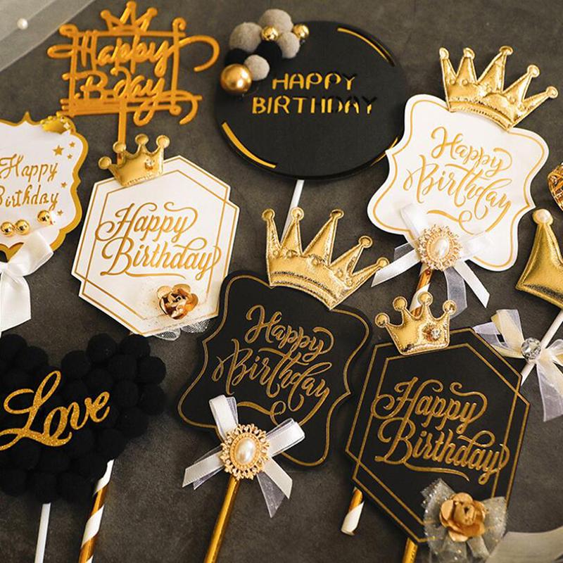 Festive Supplies Other & Party Princess Heart Crown Happy Birthday Cake Decor Wholesale 10Pieces Baking Cake Insertion Card Dessert Table Decoration