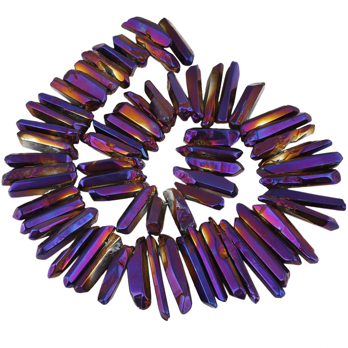 Loose Rough Crystal Points Beads for Crafts Jewelry Making Natural Raw Rock Quartz Bulk Crushed Titanium Coated Quartz Top Drilled Stone 1 Strands