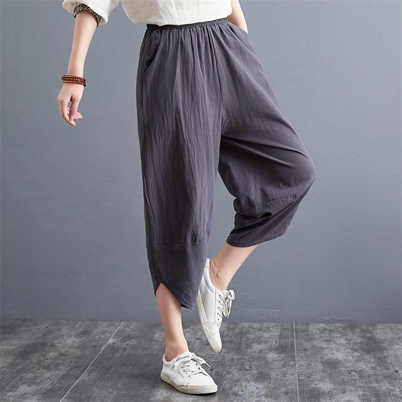 Shimai Cotton Linen Loose Trouser Pants Large Size Straight Leg Unique Wide Pant Ladies Summer Pure 220325
