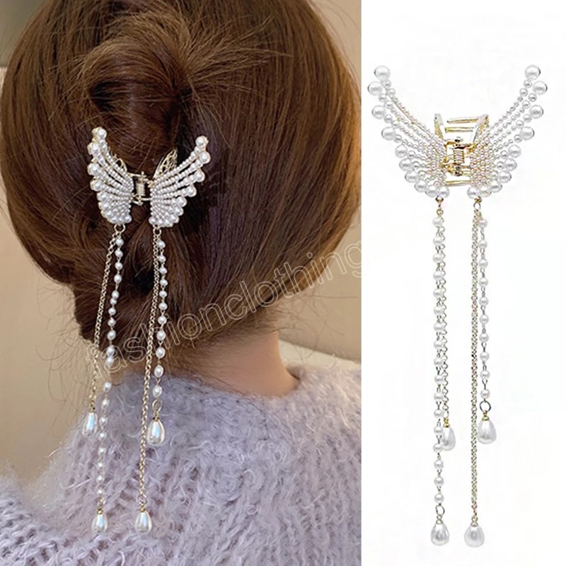 Fashion Pearl Tassel Butterfly Hair Claw Female Elegant Hair Accessories Butterfly Side Clip Headdress