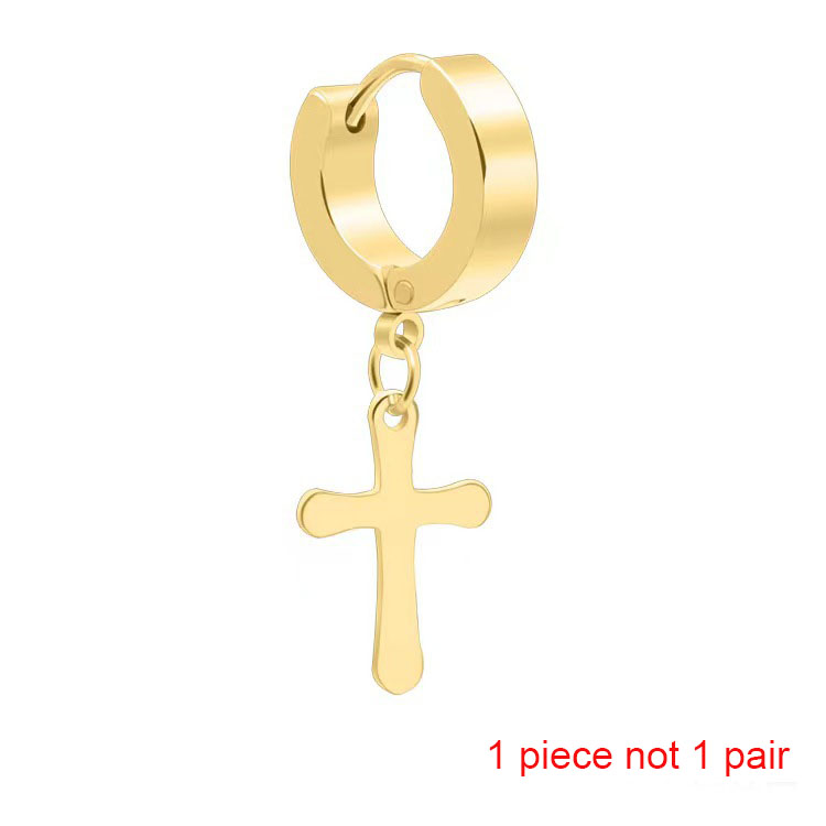HipHop Stainless Steel Cross Hoop Earrings for Men Younth Titanium Steel Gold Silver Black Dangle Cross Earrings Christian Jewelry Gift Accessories Wh