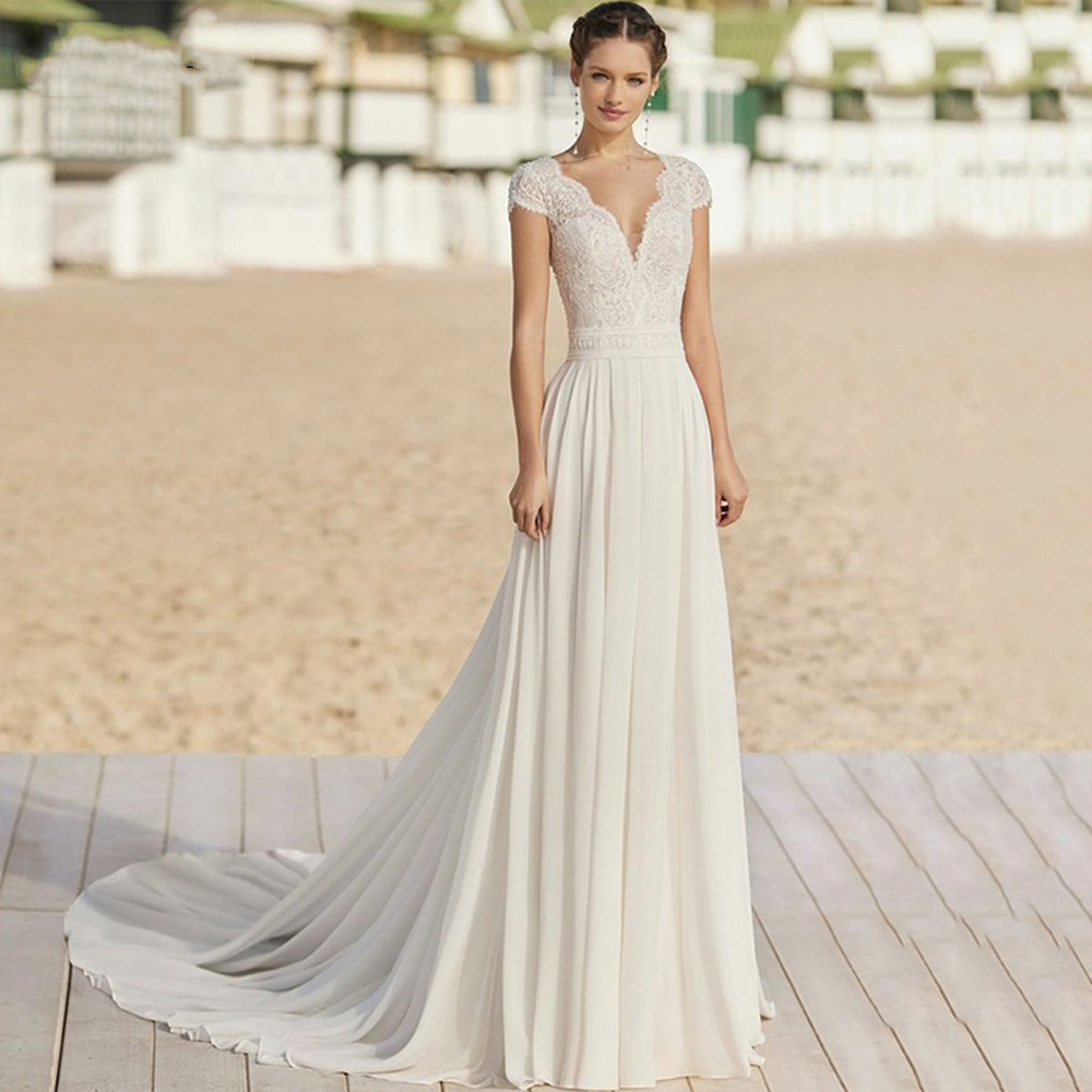 Bohemian V Neck Chiffon Wedding Dress 2022 Short Sleeves Illusion Buttons Back Lace Bridal Gowns Robe De Mariee Court Train Summer Long Boho Beach Wedding Dresses, White
Bohemian V Neck Chiffon Wedding Dress 2022 Short Sleeves Illusion Buttons Back Lace Bridal Gowns Robe De Mariee Court Train Summer Long Boho Beach Wedding Dresses, White