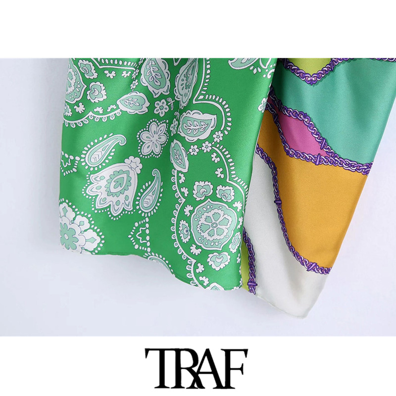 TRAF Women Chic Fashion With Knot Printed Front Vents Midi Skirt Vintage High Waist Back Zipper Female Skirts Mujer 220322