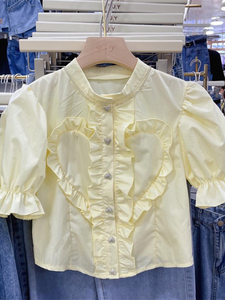 Women's Blouses & Shirts Harajpoo Women Blouse Summer Korean Style O Neck Ruffled Love Button Shirt Puff Sleeve Slim All-match Short Ladies, White
Women's Blouses & Shirts Harajpoo Women Blouse Summer Korean Style O Neck Ruffled Love Button Shirt Puff Sleeve Slim All-match Short Ladies, White