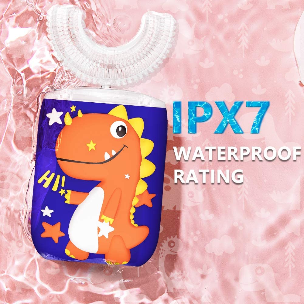 Kids Electric U Shape Toothbrush With Silicone Head Ultra Sonic Automatic Children Dinosaur Cartoon Tooth brush Waterproof Safe Use Baby Teeth Clean B