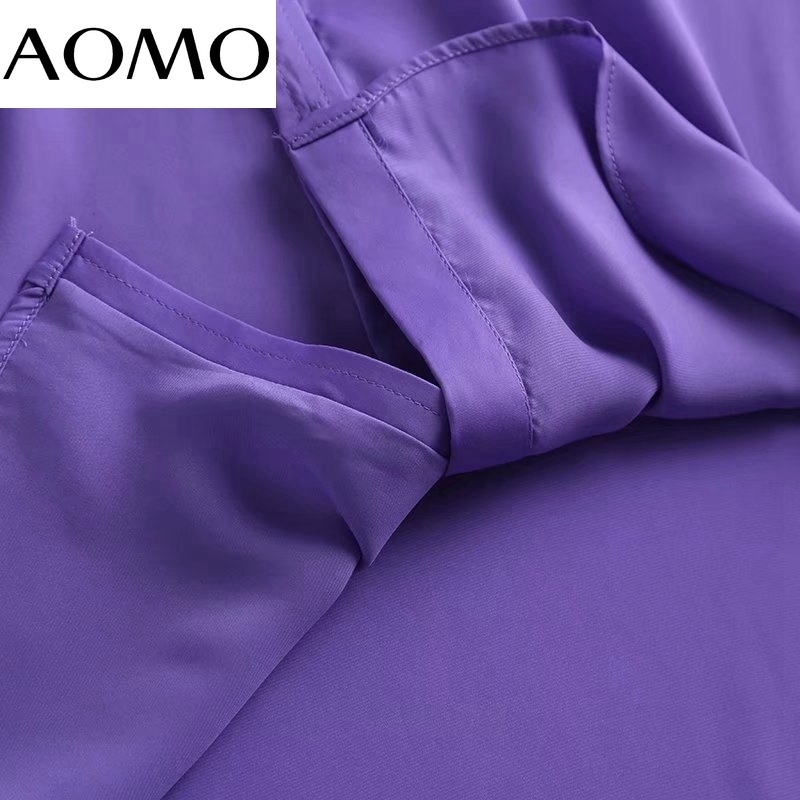 AOMO High Quality Women Elegant Purple Blouse Shirt Long Sleeve Chic Female Shirt Tops 4C187A 220407