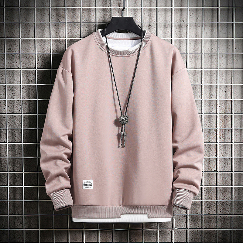 Men's Hoodies & Sweatshirts 2022 Spring and Autumn Long Sleeve O-neck T-shirt False Two Solid Color Round Collar Casual Top Male Pullover
