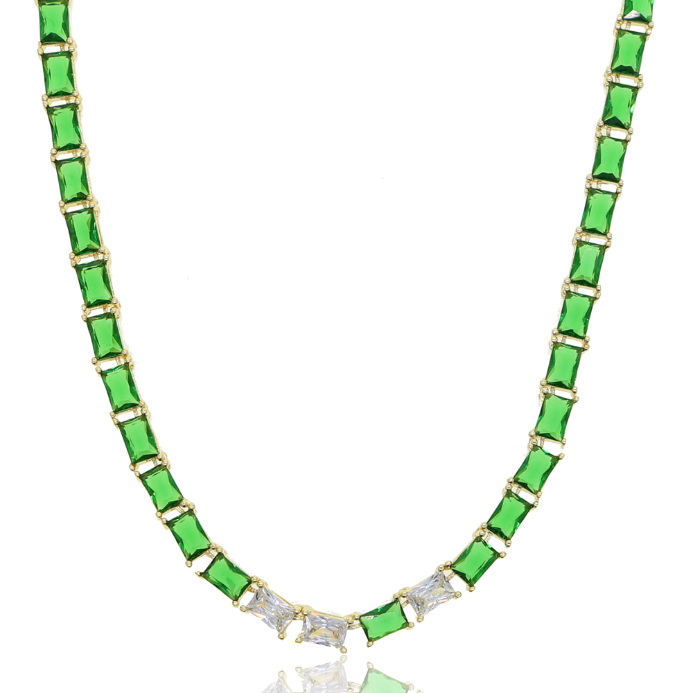 Tennis Chain Choker: Cubic Zirconia Emerald Green Choker Necklace Sier Jewelry for Women