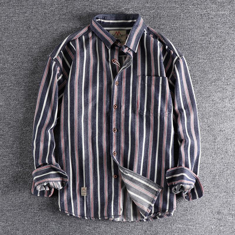 Men's Casual Shirts Men Clothing 2022 Striped Denim Fabric Long-sleeved Shirt Autumn All-match Youth Loose Jacket, Blue and red stripes
Men's Casual Shirts Men Clothing 2022 Striped Denim Fabric Long-sleeved Shirt Autumn All-match Youth Loose Jacket, Blue and red stripes