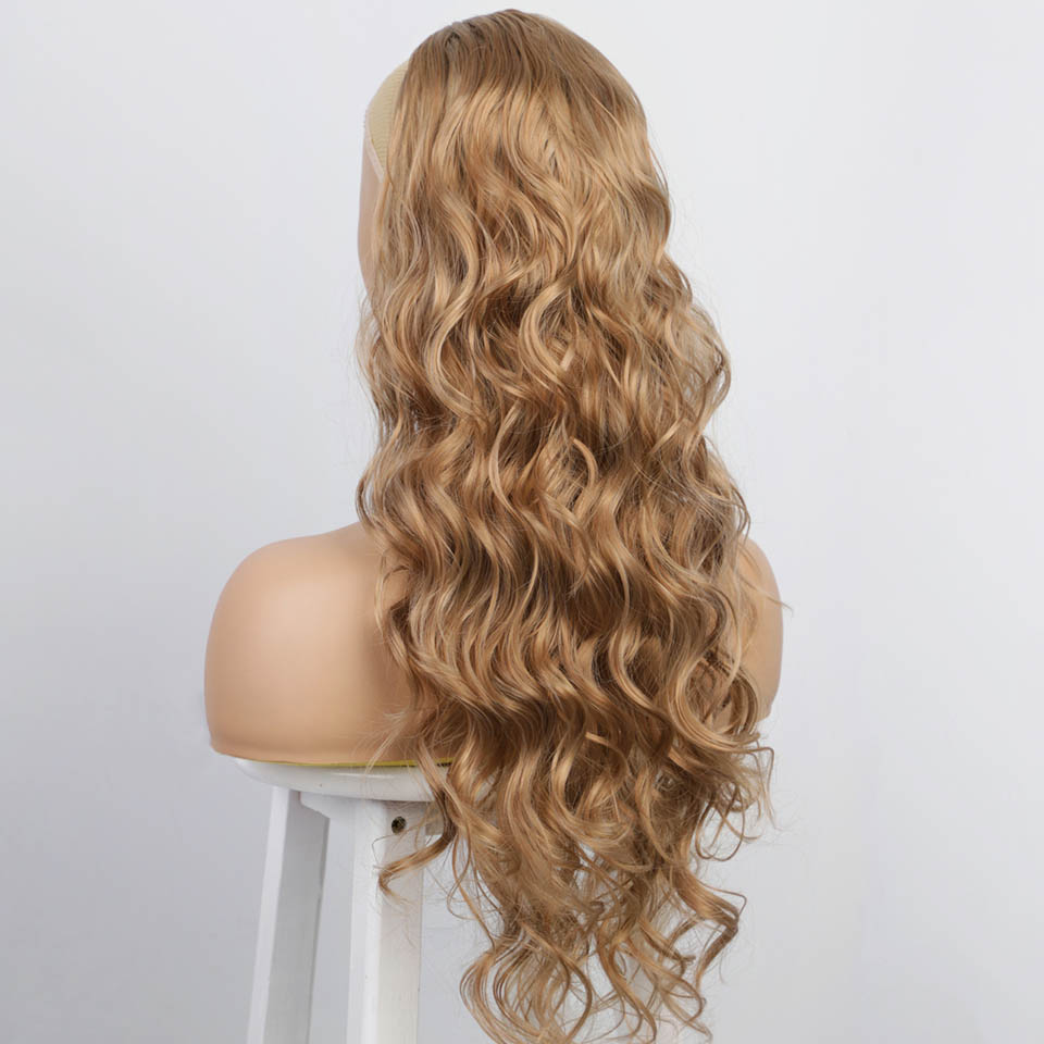 Chestnut brown blonde human hair ponytail bundles extension drawstring clip in strawberry honey blond pony tail hairpiece extension 140g