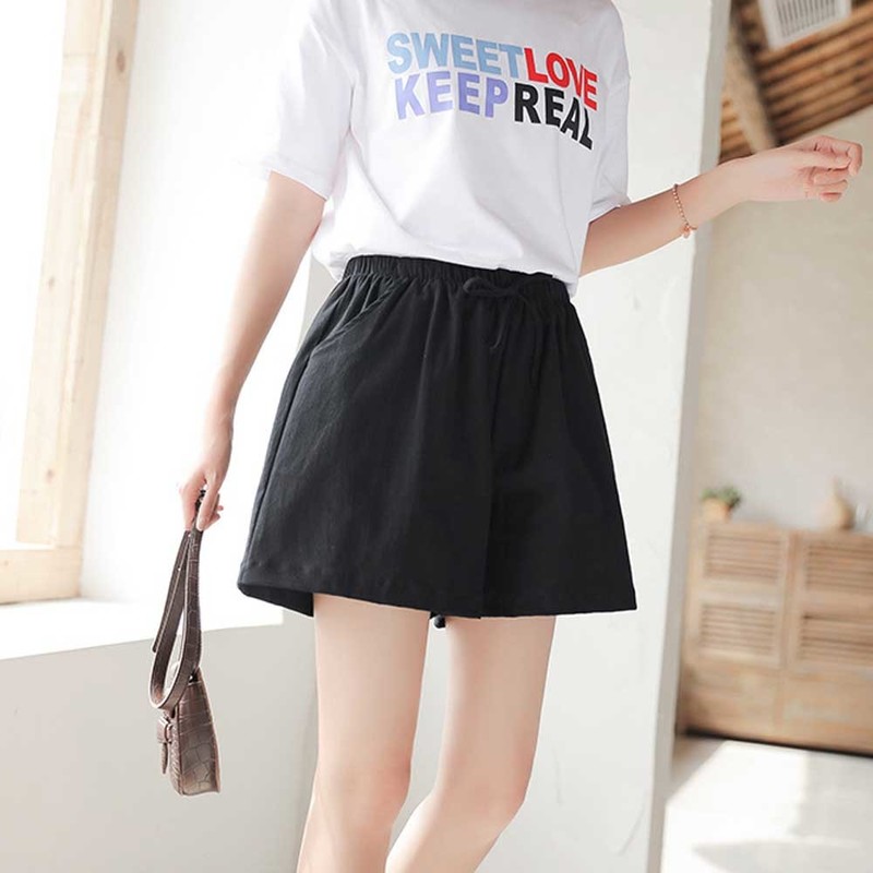 Womens Cotton Linen Shorts High Waist Drawstring Wide Leg Trousers WDC7622 220527