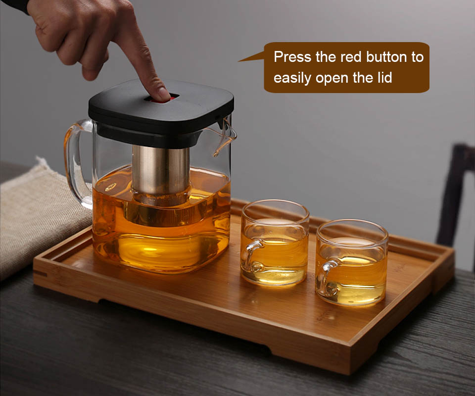 

Glass Teapot Teacup Set Heat Resistant Square Tea Infuser Puer Oolong coffee Kettle Office Cup With Handle 2022