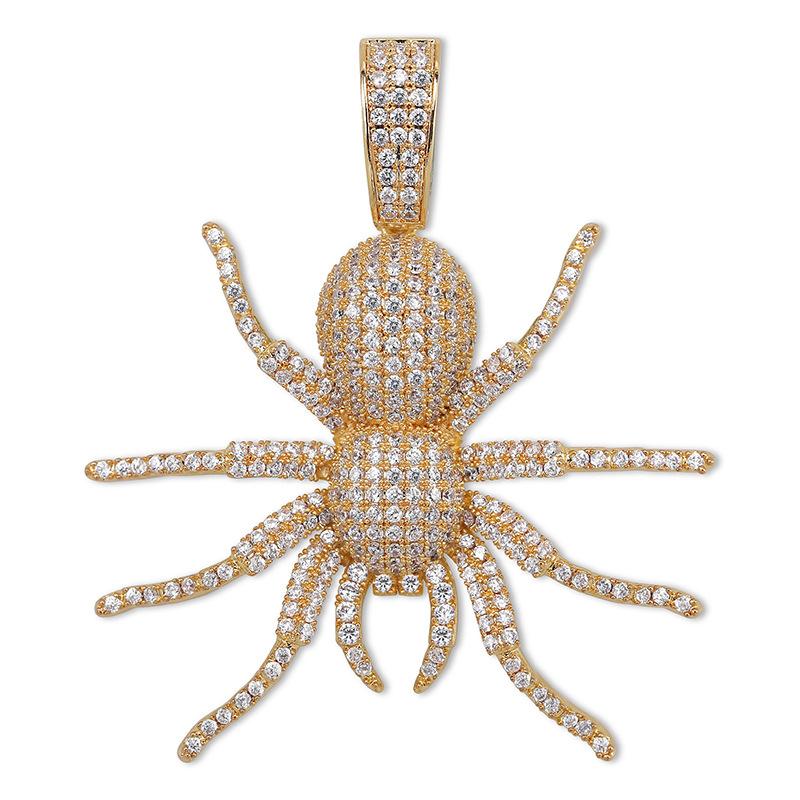 Pendant Necklaces Hip Hop Micro Paved Cubic Moissanite Bg Iced Out Black Spider Pendants Necklace For Men Rapper Jewelry Gold ColorPendant