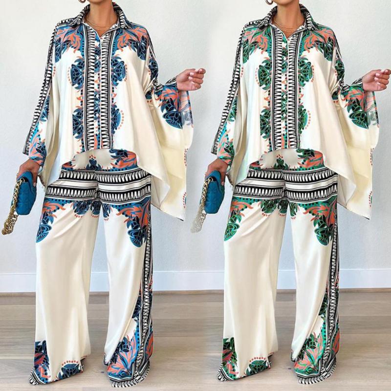 Women' Two Piece Pants Pcs/Set Street Casual Style Sets Print Batwing Sleeves Loose Big Sleeve Turn-down Collar Shirt Wide Leg Women Outfit, Blue
Women' Two Piece Pants Pcs/Set Street Casual Style Sets Print Batwing Sleeves Loose Big Sleeve Turn-down Collar Shirt Wide Leg Women Outfit, Blue