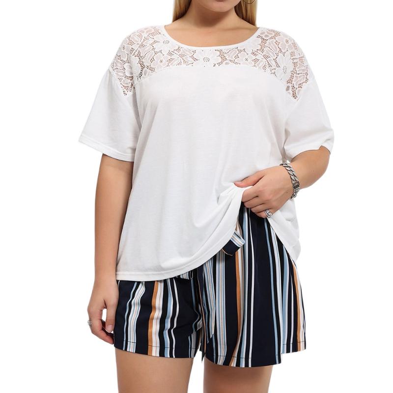 Women's Plus Size T-Shirt Casual Solid Lace Stitching Women Big Summer Hollow Out Short Sleeve O Neck Female Tops Leisure Loose Basic, White
Women's Plus Size T-Shirt Casual Solid Lace Stitching Women Big Summer Hollow Out Short Sleeve O Neck Female Tops Leisure Loose Basic, White
