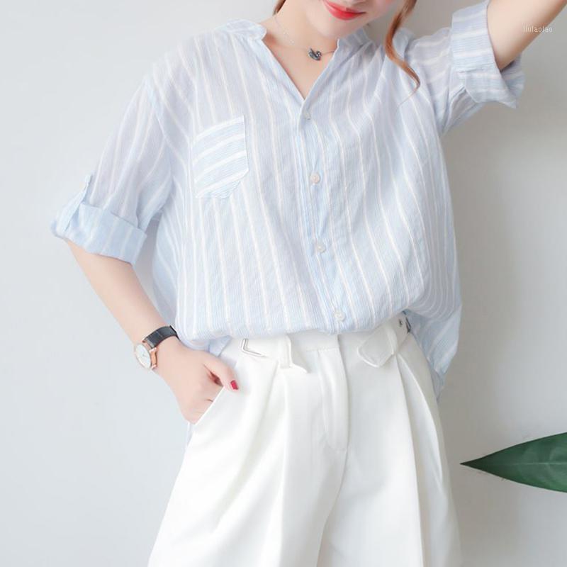 Women Summer Shirt V Neck Casual Striped 3 Quarter Sleeves Loose Female Girl Tops Women's Blouses & Shirts, Light gray
Women Summer Shirt V Neck Casual Striped 3 Quarter Sleeves Loose Female Girl Tops Women's Blouses & Shirts, Light gray