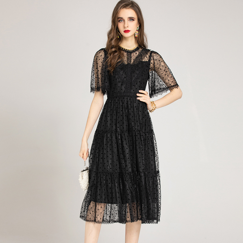 Women's Runway Dresses O Neck Short Sleeves Embroidery Tiered Elegant Fashion Casual Midi Dress Vestidos, Black
Women's Runway Dresses O Neck Short Sleeves Embroidery Tiered Elegant Fashion Casual Midi Dress Vestidos, Black