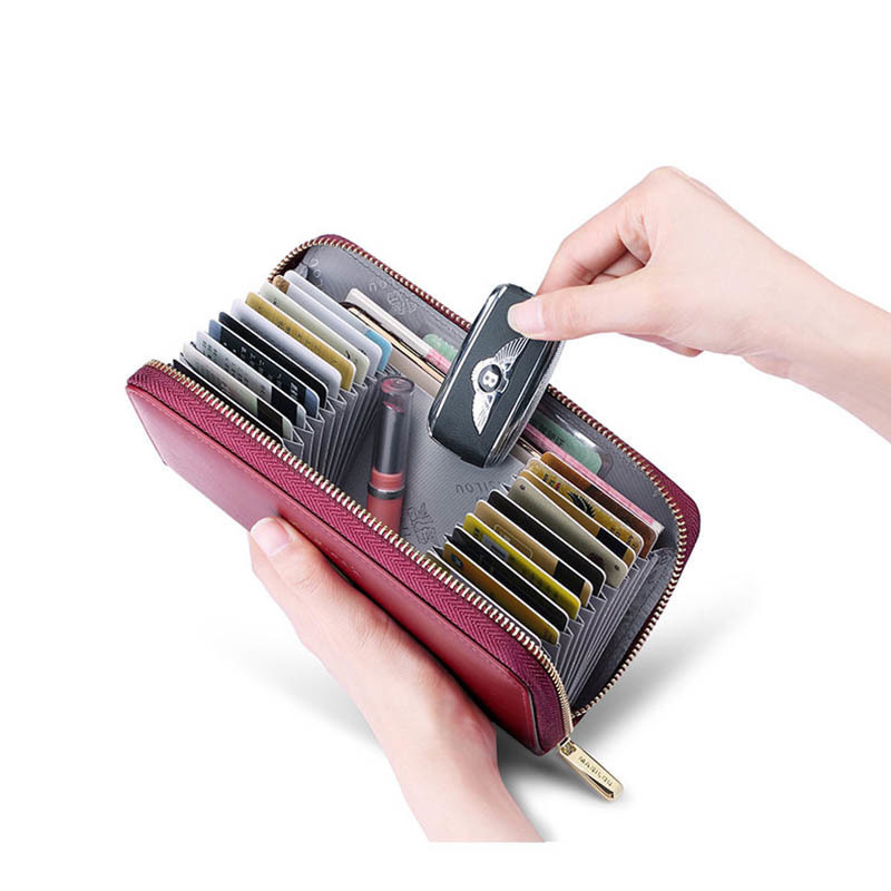 Genuine Leather Wallets Women Zipper RFID Blocking Clutch Bag 24/30 card slots Credit Card Holder Long Men purse 220421