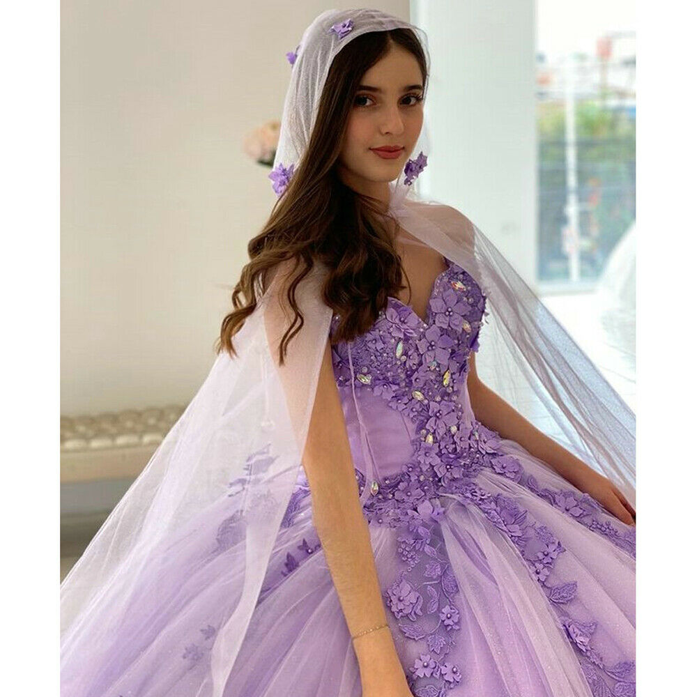 Fairy Lilac Quinceanera Dresses 2022 Mexican With Caped Ball Gown Lace Flowers Prom Dress Vestidos De 15 Anos Masquerade xv Dress Princess Sexteen Par