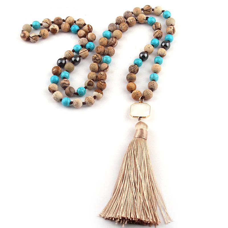 Pendant Necklaces Fashion Bohemian Tribal Jewelry Semi Precious Stones Long Knotted Stone Beige Tassel
Pendant Necklaces Fashion Bohemian Tribal Jewelry Semi Precious Stones Long Knotted Stone Beige Tassel