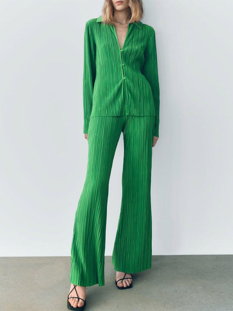 Women' Two Piece Pants Elegant Solid Long Sleeve Homewear Suit Casual Lapel Single-breasted Shirt & Wide Leg Pant Sets Fashion Spring R, 01 green
Women' Two Piece Pants Elegant Solid Long Sleeve Homewear Suit Casual Lapel Single-breasted Shirt & Wide Leg Pant Sets Fashion Spring R, 01 green