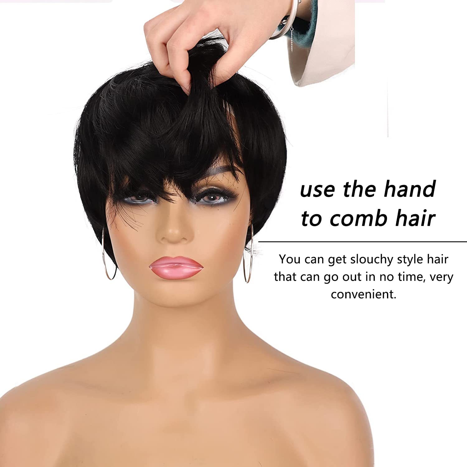 Pixie Cut Wigs for Black Women Short Layered Straight Wig with Bangs Heat Resistant Synthetic Hair Daily Use