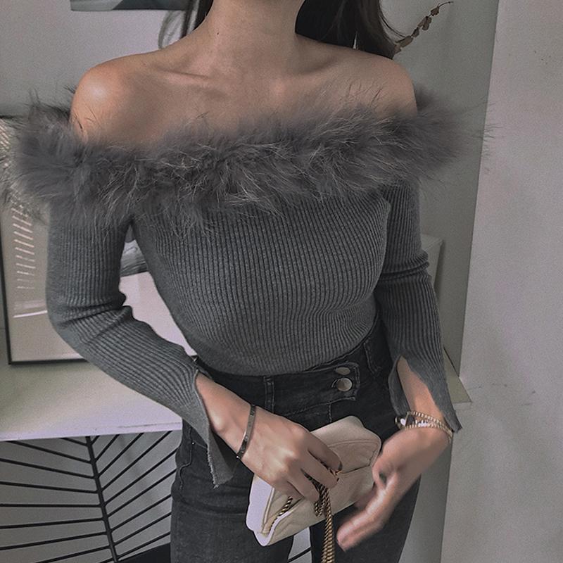 Women's Sweaters Limiguyue Fur Knitted Sweater Women Sexy Stretch Body Slash Neck Off Shoulder Pullover Autumn Winter Tops Casual Jumper K39, White;black
Women's Sweaters Limiguyue Fur Knitted Sweater Women Sexy Stretch Body Slash Neck Off Shoulder Pullover Autumn Winter Tops Casual Jumper K39, White;black