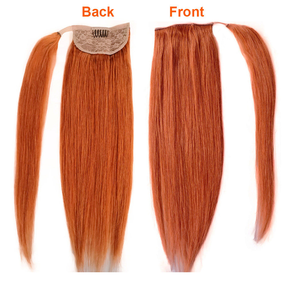 Ginger blonde Straight Ponytail Extension Human Hair 120g Orange One Piece Wrap Around Clip in Ponytial Hair Extensions For Women Diva2