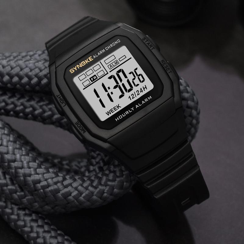 Wristwatches SYNOKE Men Watches Casual Waterproof LED Square Digital Sports Watch For Chrono Electronic Clock Reloj Hombre, Silver