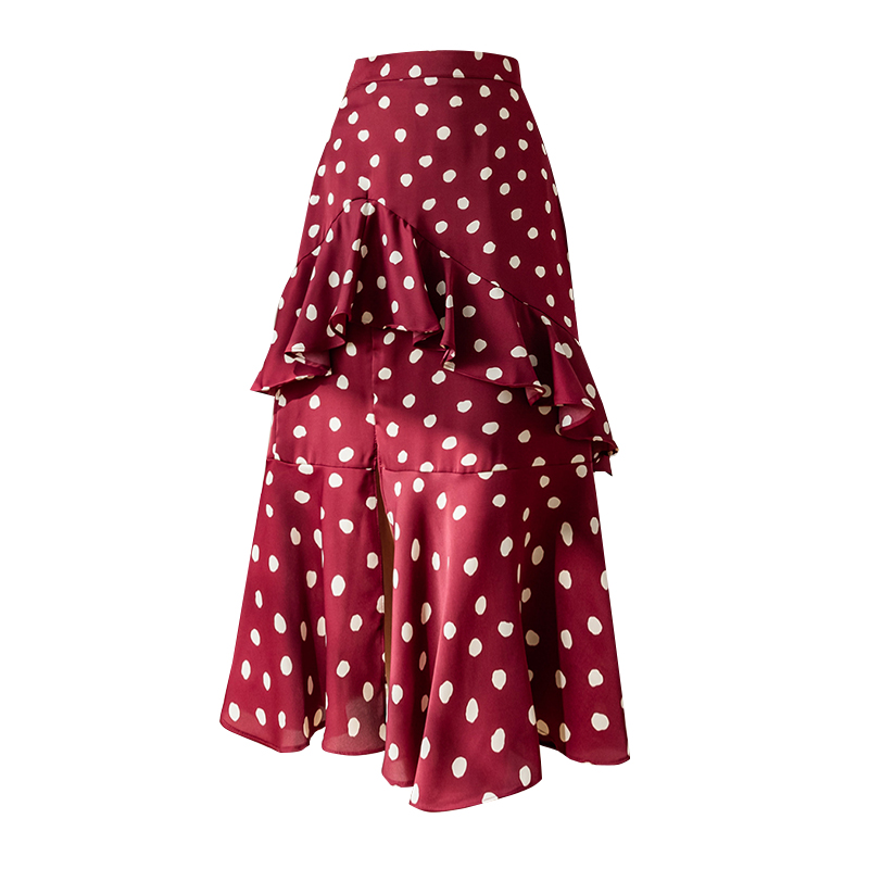 Summer new womens chiffon polka dotts dotted layered ruffles vent jag midi long skirt plus size SMLXL