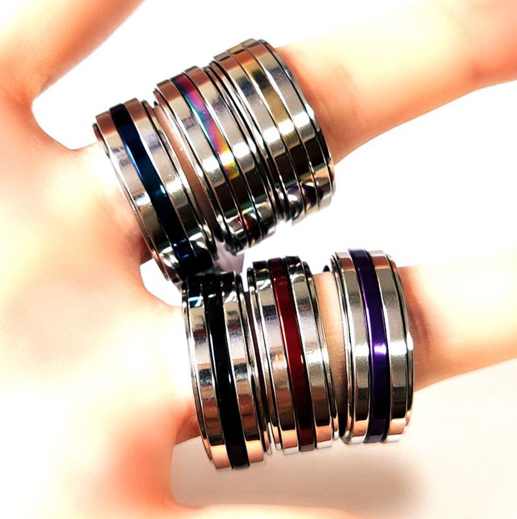 Wholesale 36pcs/lot Stainless Steel Spinner Ring 8mm Top Color Mix Men Women Rotating Spin Rings Mens Fashion Jewelry