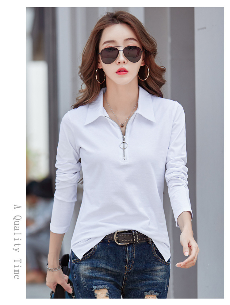 Shintimes Solid Zipper T Shirt Female Womens Long Sleeve Tops Spring Full Slim Cotton TShirt Woman Clothes Femme 220728