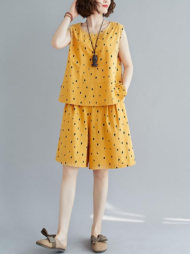 Women's Tracksuits Two Piece Set Womens Summer Casual Vintage Style Polka Dot Cotton Female Sleeveless Vest Tops Shorts Pants Beach Suits 20, Yellow
Women's Tracksuits Two Piece Set Womens Summer Casual Vintage Style Polka Dot Cotton Female Sleeveless Vest Tops Shorts Pants Beach Suits 20, Yellow