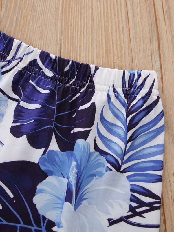 Toddler Girls Ruffle Trim Top & Tropical Print Shorts SHE