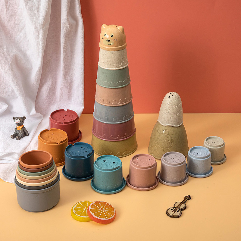 Silicone Building Block Baby Silicone Teether BPA Free Stacking Cups Hourglass Toys Plastic Stacked Cups Baby Educational Toys 220815