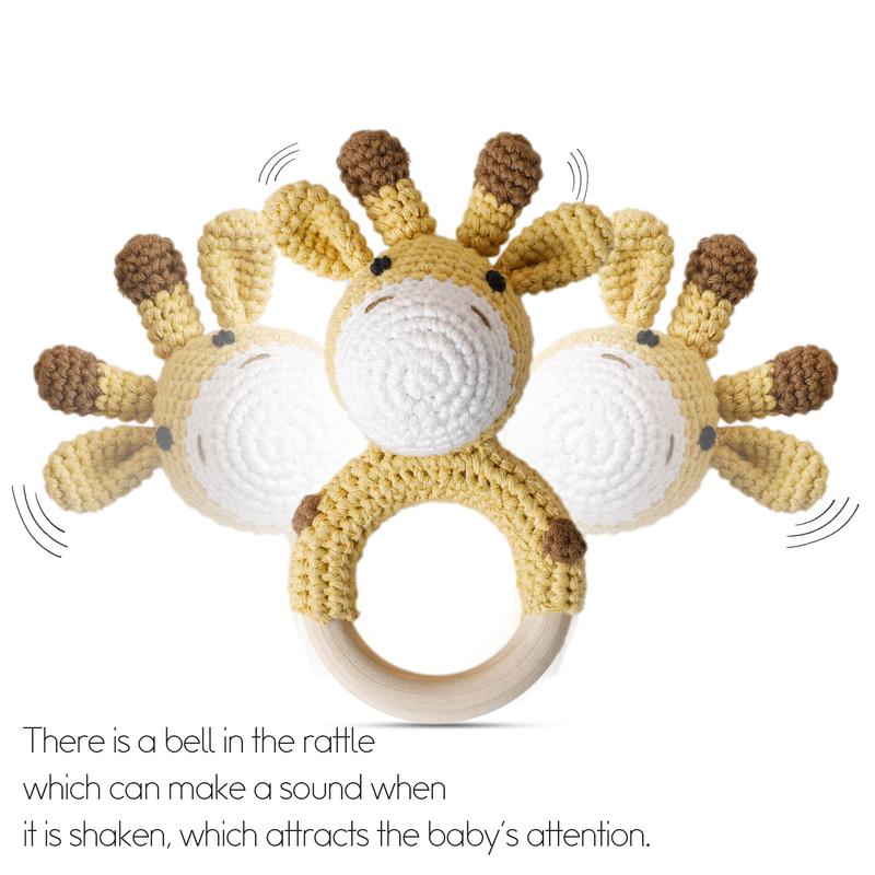 1pc Baby Teether Music Rattles for Kids Animal Crochet Rattle Elephant Giraffe Ring Wooden Babies Gym Montessori Childrens Toys 220815