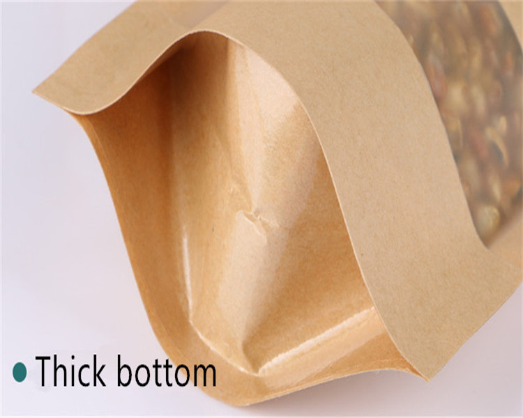 100pcs Thick Stand up Kraft Paper Frosted Window Zip Lock Bag Resealable Biscuits Ground Coffee Beans Snack Flower Tea Fruits NUts Gifts Storage Pouch