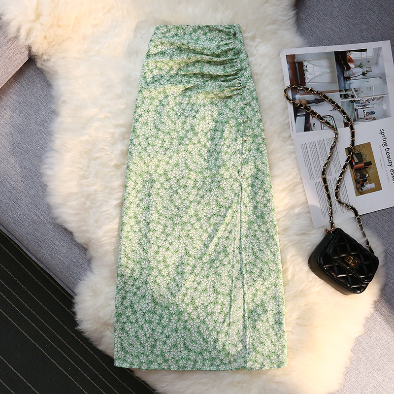 Sexy Print Split Skirt Womens Summer Aline High Waist Slim Midi Skirts Female Retro Elegant Wrap Hip Skirt Fashion 220701